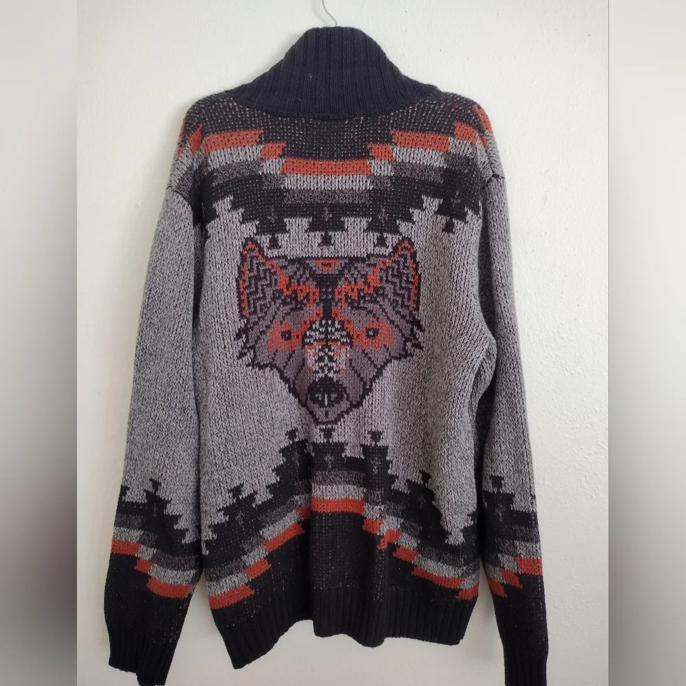 Urban Outfitters Men's Grey Black Southwestern Aztec Fox Grandpa Sweater Medium - Picture 15 of 16